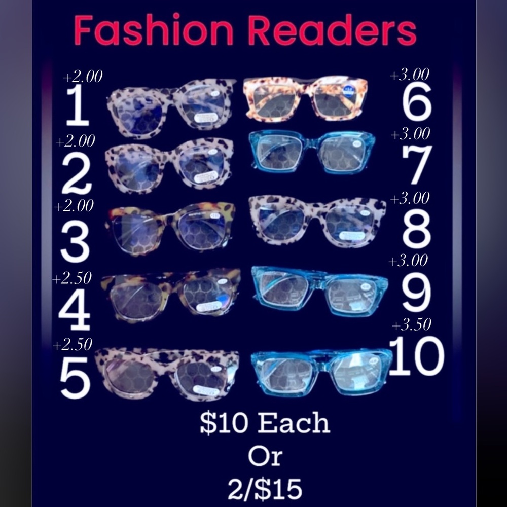 One Pair Fashion Readers Glasses of Your Choice #1-10